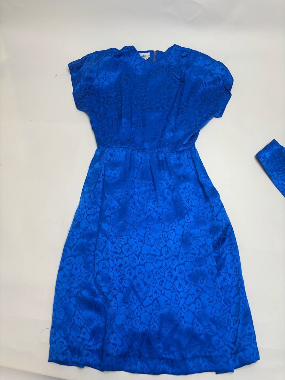80’s Vintage Silk Midi Dress Cadaz Size 6 Petite Royal Blue Womens Belted